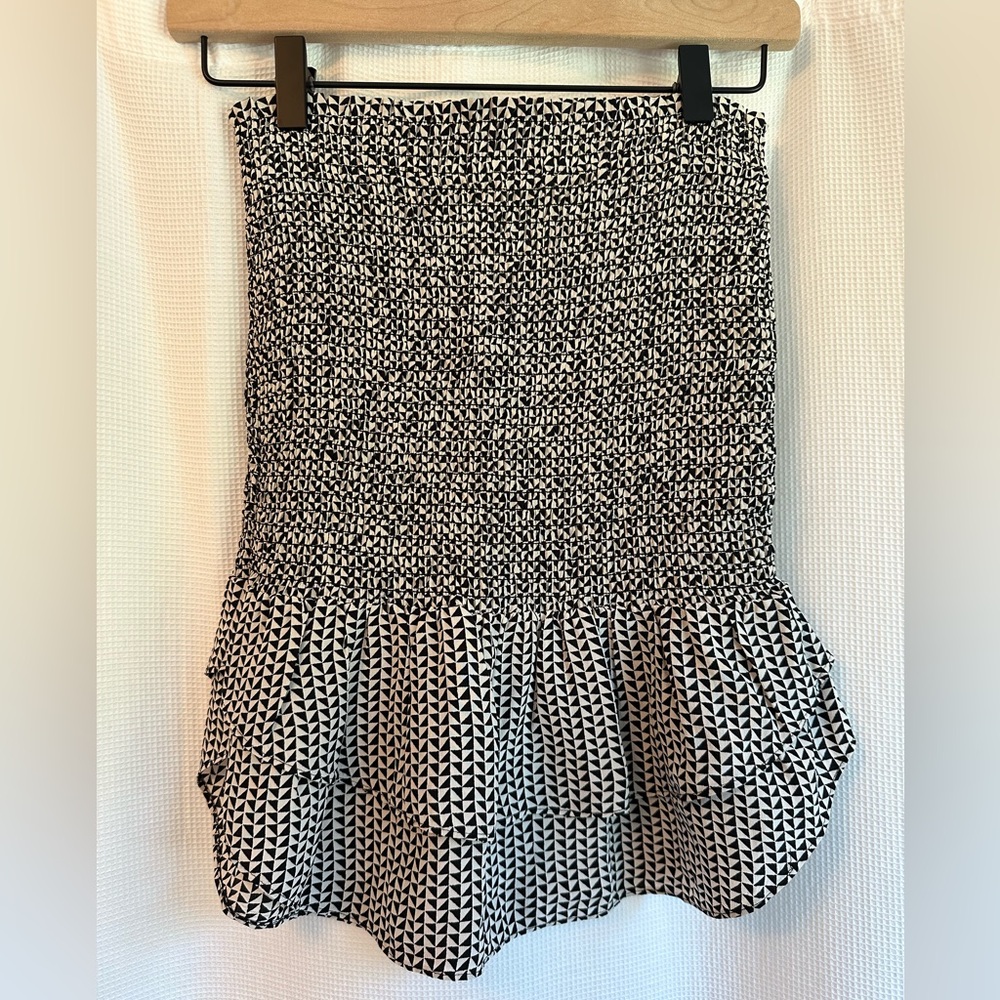 Madewell Black & White 100% Silk Smocked Peplum Tube Top, NWOT, XS